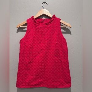 Loft Dark Pink Eyelet Sleeveless‎ Ruffle Tank Top Blouse Sz XS 100% Cotton